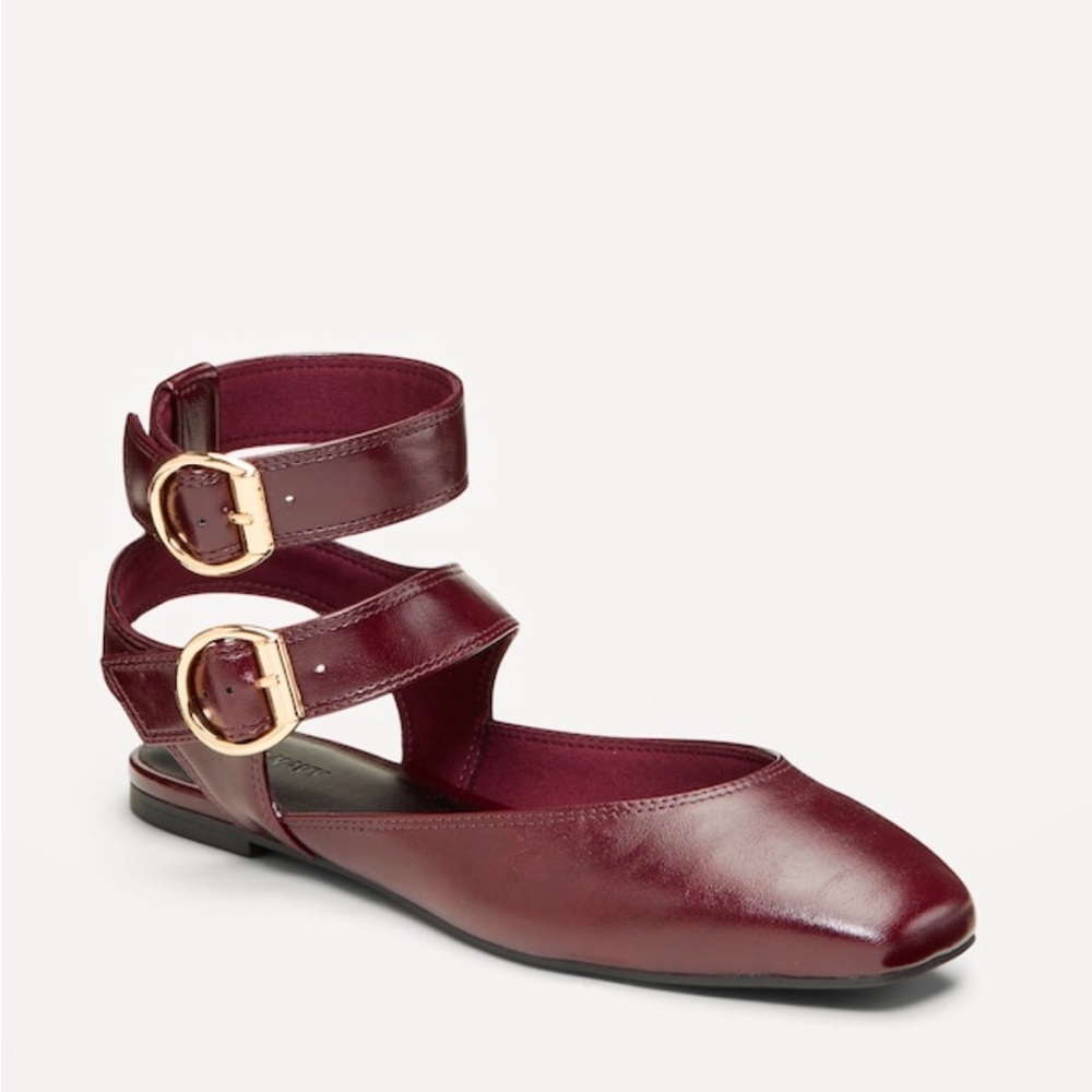 Old Navy Faux-Leather Double Ankle-Strap Flats for Women